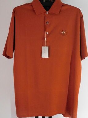 NWT Martin Golf Men's Large Classic Solid Lisle Polo Shirt Cognac Pima Cotton
